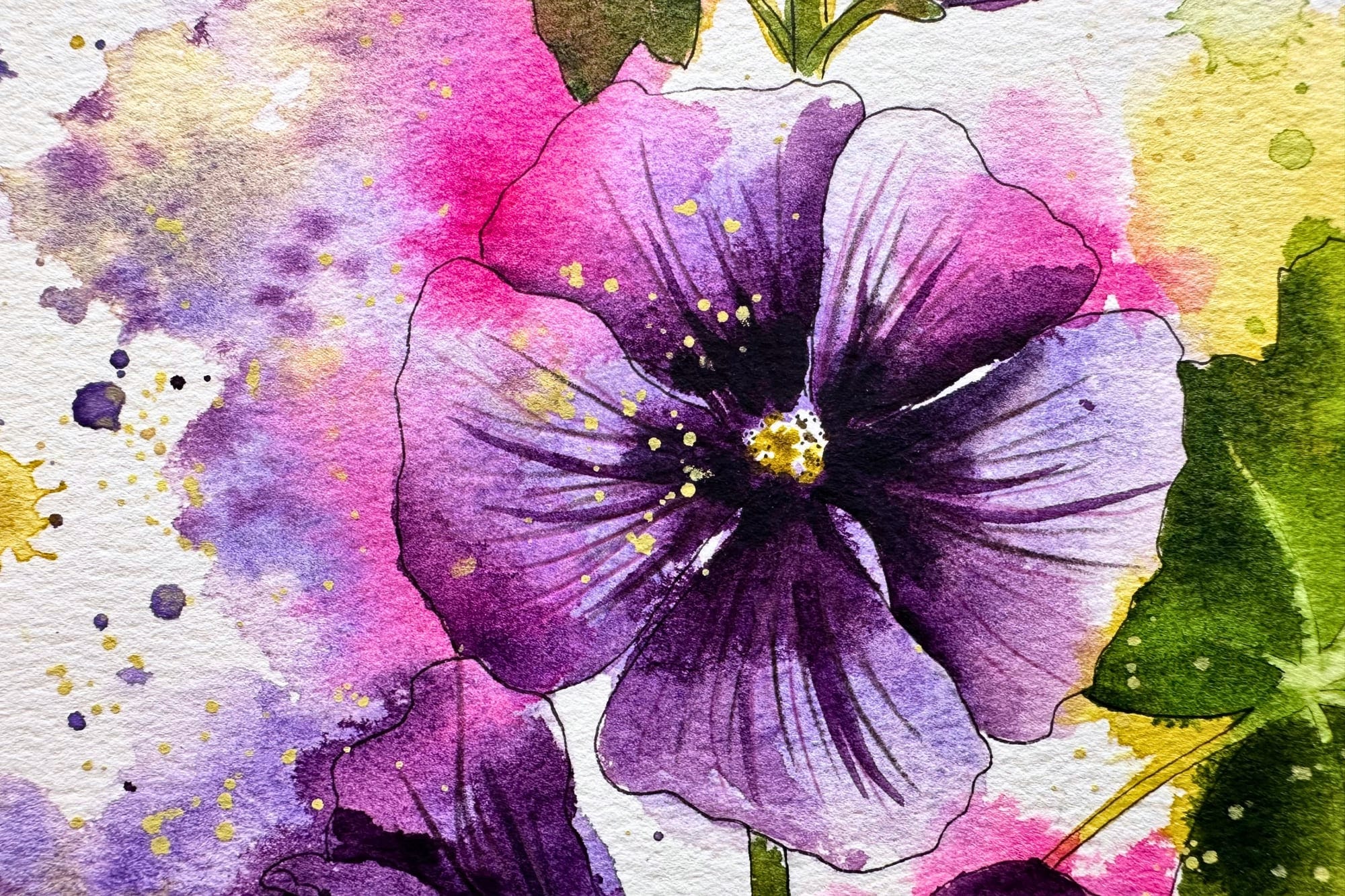 Feine Blattadern nass auf trockenem Papier mit scharfen Kanten